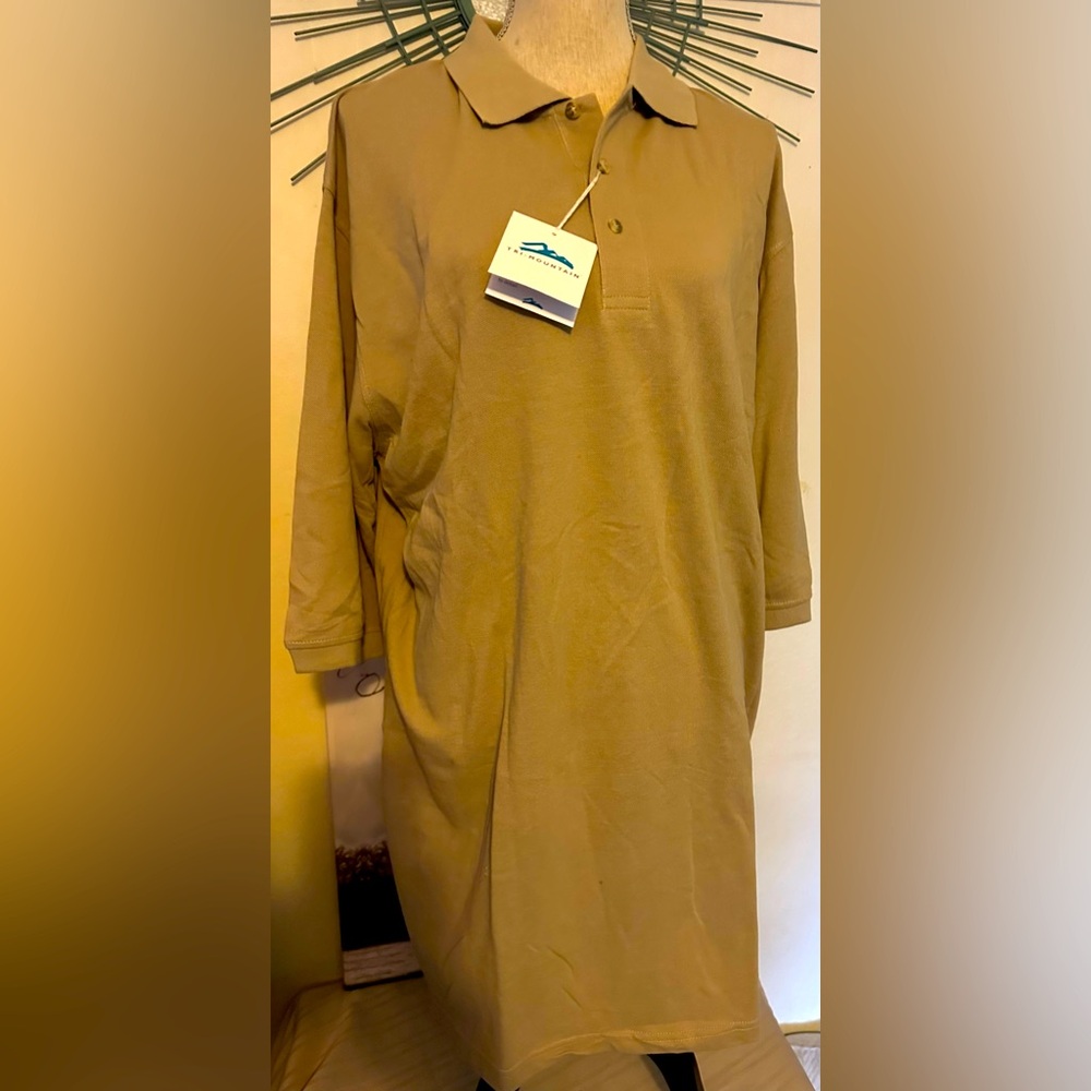 NWT Tri-Mountain XLT beige polo short sleeve shirt.